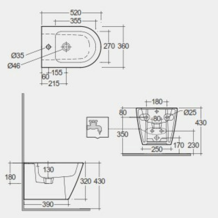 Bideu suspendat, RAK, Feeling, gri mat [1]