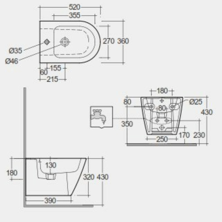Bideu suspendat, RAK, Feeling, negru mat [1]