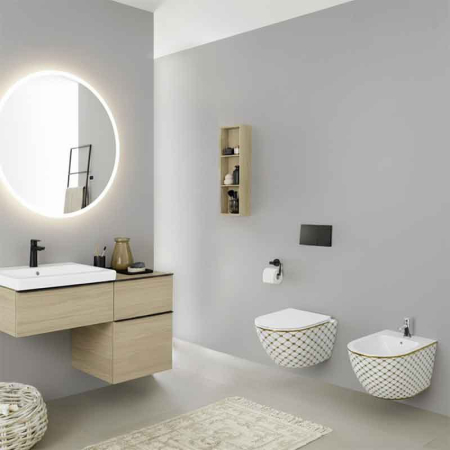 Bideu suspendat Spectrum, Trendi Cheked Gold, cu fixare ascunsă, alb- auriu [2]