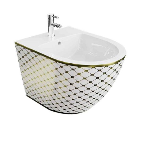 Bideuri - Bideu suspendat Spectrum, Trendi Cheked Gold, cu fixare ascunsă, alb- auriu