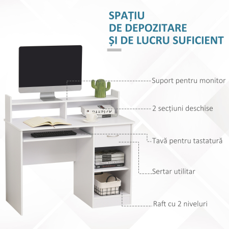  Birou Alb 104×48×95,5 cm - Lemn, Compact & Ideal pentru Acasa [3]
