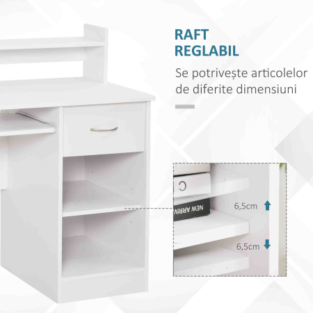  Birou Alb 104×48×95,5 cm - Lemn, Compact & Ideal pentru Acasa [5]