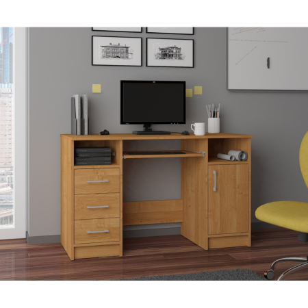 Birou ANA pentru calculator, cu 3 sertare si 1 usa, 124x52x74 cm, maro arin [4]