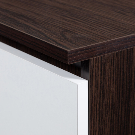 Birou computer pal 3 sertare si dulap, 124x52x74 cm, polita tastatura, maro wenge si alb [3]