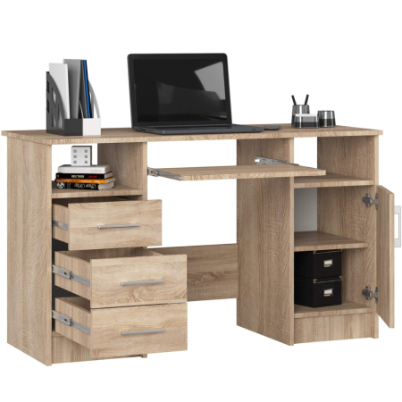 Birou ANA pentru calculator, cu 3 sertare si 1 usa, 124x52x74 cm, stejar sonoma [5]