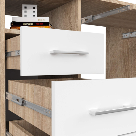 Birou ANA pentru calculator, cu 3 sertare si 1 usa, 124x52x74 cm, stejar sonoma si alb [5]