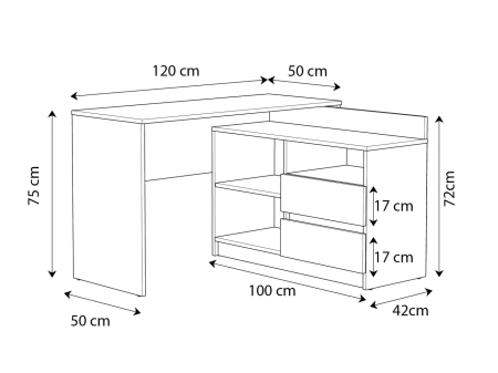 Birou colt Delta 120x50x75 cm cu comoda 100x42x72 cm, 2 sertare, montaj stanga/dreapta, alb [6]