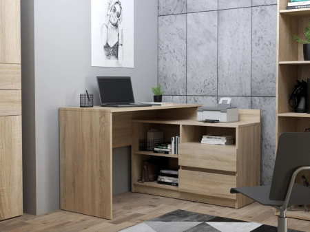 Birou colt Delta 120x50x75 cm cu comoda 100x42x72 cm, 2 sertare, montaj stanga/dreapta, sonoma [1]
