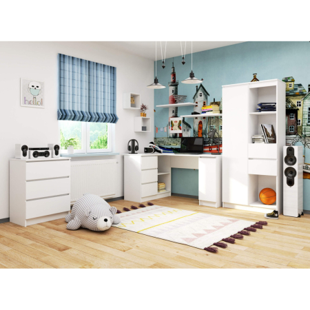 Birou colt stanga cu 3 sertare si rafturi, 155x85x77 cm, alb [3]