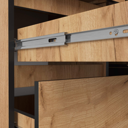 Birou colt stanga in L cu 3 sertare si rafturi, PAL laminat 16 mm, 155x85x77 cm, stejar craft [3]