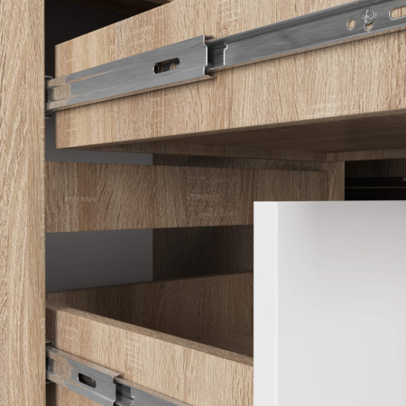 Birou colt stanga in L cu 3 sertare si rafturi, PAL laminat 16 mm, 155x85x77 cm, stejar sonoma si alb [6]