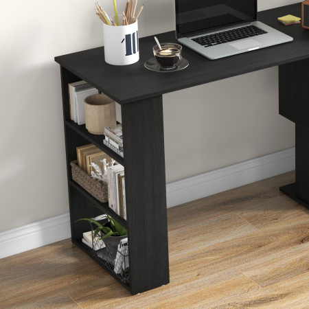  Birou Coltar cu Blat Rotativ la 360° si 5 Rafturi, 120x110x74,5 cm, Negru [5]