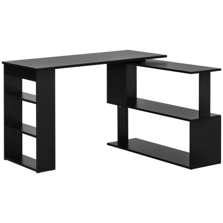 Birouri -  Birou Coltar cu Blat Rotativ la 360° si 5 Rafturi, 120x110x74,5 cm, Negru