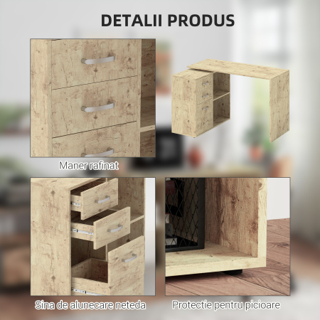  Birou Coltar pentru PC cu 3 Sertare si Rafturi Deschise, din Lemn si Metal, 117x83.5x76 cm, Nuc [7]