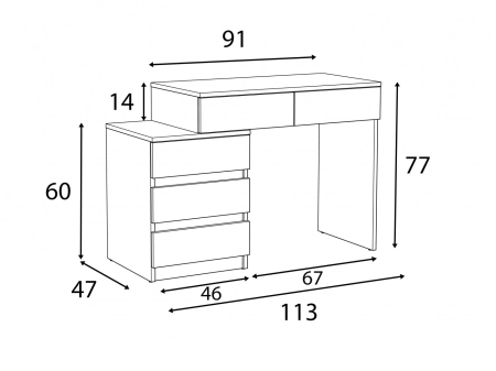 Birou compact Gamma T1 cu 5 sertare, 90x47x78 cm, montaj stanga/dreapta [4]