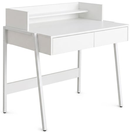 Birouri - Birou compact, MDF melaminat, cu 2 sertare si raft, cadru metalic, 78x48x95 cm, alb