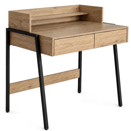 Dormitor & birou - Birou compact, MDF melaminat, cu 2 sertare si raft, cadru metalic, 78x48x95 cm, stejar artisan