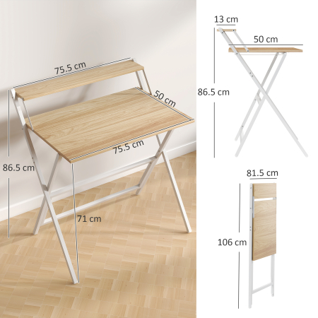  Birou Compact Pliabil cu Suport Monitor, 81,5x62x86,5 cm, Lemn [2]