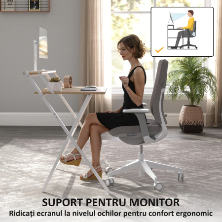  Birou Compact Pliabil cu Suport Monitor, 81,5x62x86,5 cm, Lemn [4]
