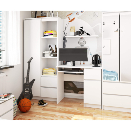 Birou computer PIKSE cu sertar, dulap si polita glisanta pentru tastatura, dreapta, 90x50x77 cm, alb [6]