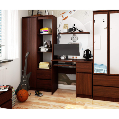 Birou computer PIKSEL, cu sertar, dulap si raft pentru tastatura, dreapta, 90x50x77 cm, maro wenge [4]