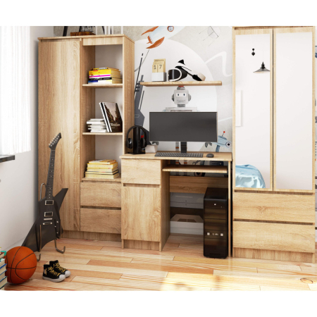 Birou computer PIKSEL, cu sertar, dulap si raft pentru tastatura, stanga, 90x50x77 cm, stejar sonoma [4]