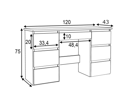 Birou cu 7 sertare Beta 4 120x43x75 cm, design minimalist, sonoma [4]