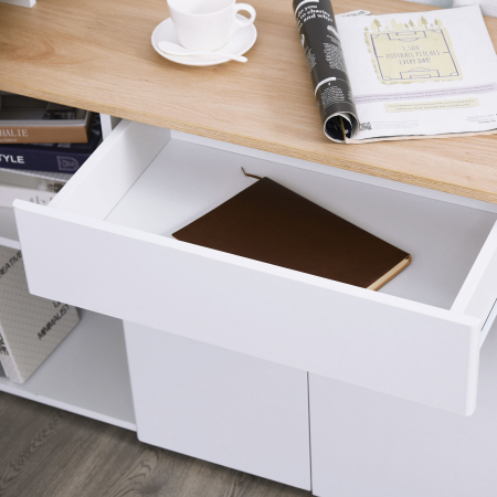  Birou cu Blat Extensibil pentru PC si Biblioteca, 140x117x76 cm, Alb [6]