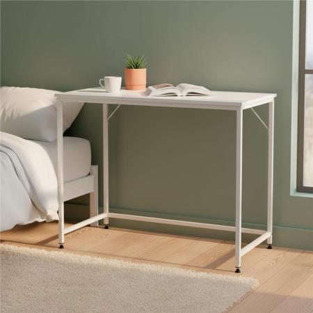 Birou cu blat MDF si cadru metalic, 100x50x76 cm, alb [10]