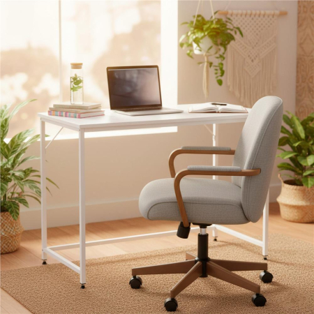 Birou cu blat MDF si cadru metalic, 100x50x76 cm, alb [9]