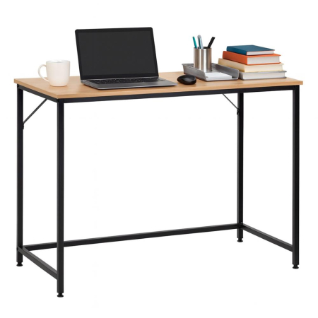 Birou cu blat MDF si cadru metalic, 100x50x76 cm, maro deschis [1]
