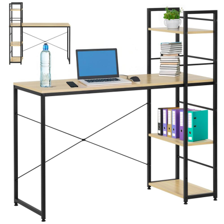 Birou cu blat MDF si rafturi laterale, cadru metalic, 120x48x122 cm, maro deschis [5]