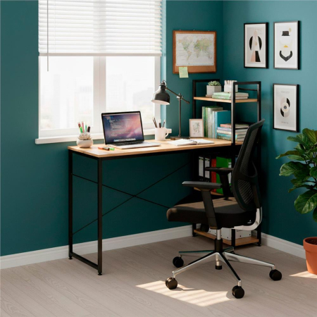 Birou cu blat MDF si rafturi laterale, cadru metalic, 120x48x122 cm, maro deschis [8]