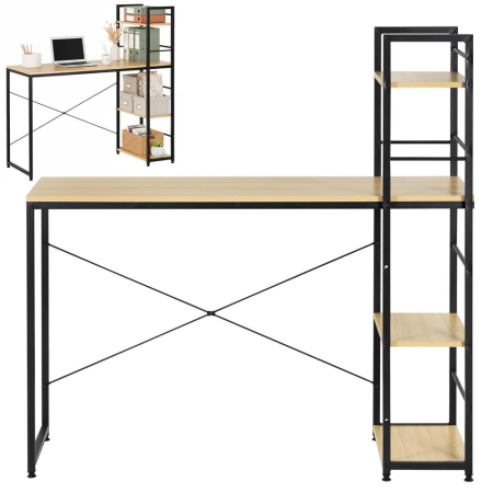 Birou cu blat MDF si rafturi laterale, cadru metalic, 120x48x122 cm, maro deschis [4]