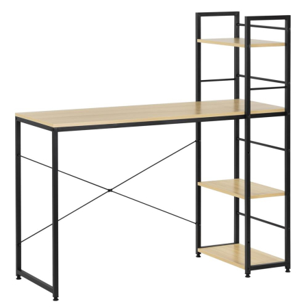 Birouri - Birou cu blat MDF si rafturi laterale, cadru metalic, 120x48x122 cm, maro deschis