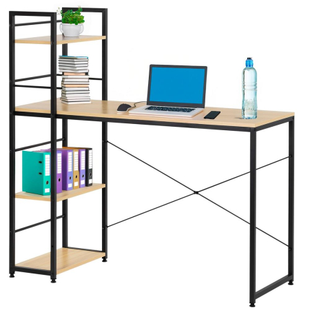 Birou cu blat MDF si rafturi laterale, cadru metalic, 120x48x122 cm, maro deschis [3]