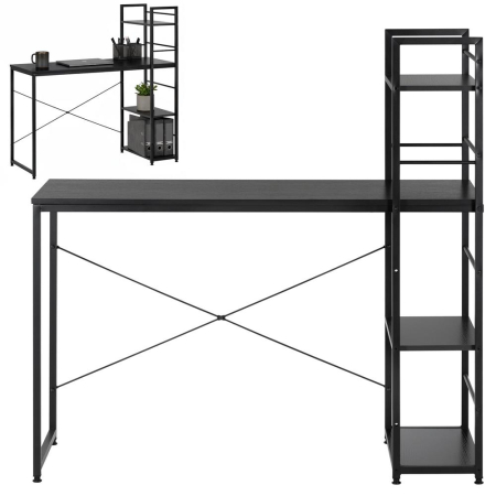 Birou cu blat MDF si rafturi laterale, cadru metalic, 120x48x122 cm, negru [5]