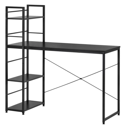 Birouri - Birou cu blat MDF si rafturi laterale, cadru metalic, 120x48x122 cm, negru