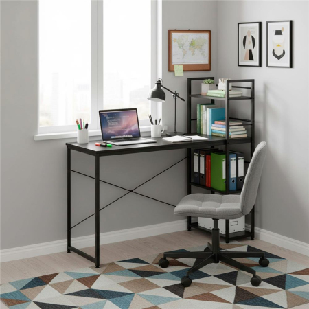 Birou cu blat MDF si rafturi laterale, cadru metalic, 120x48x122 cm, negru [7]