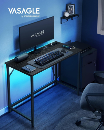 Birou cu iluminare LED, priza incorporata, 2 USB, 50x100x76 cm, negru [6]