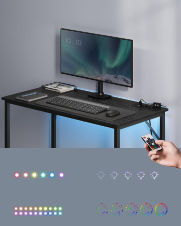 Birou cu iluminare LED, priza incorporata, 2 USB, 50x100x76 cm, negru [1]