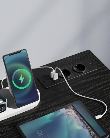 Birou cu iluminare LED, priza incorporata, 2 USB, 50x100x76 cm, negru [2]