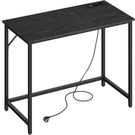 Living & hol - Birou cu iluminare LED, priza incorporata, 2 USB, 50x100x76 cm, negru