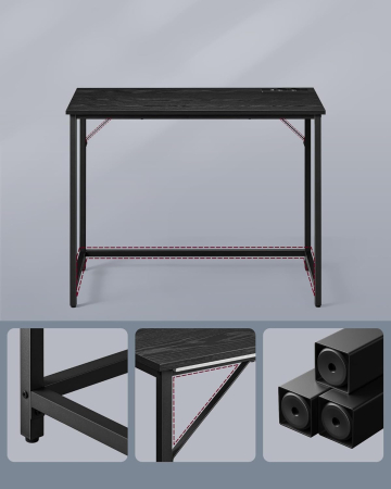 Birou cu iluminare LED, priza incorporata, 2 USB, 50x100x76 cm, negru [4]