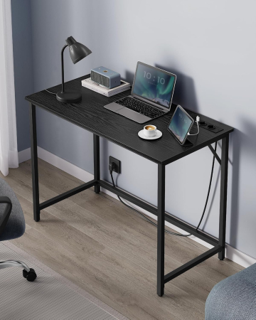 Birou cu iluminare LED, priza incorporata, 2 USB, 50x100x76 cm, negru [5]