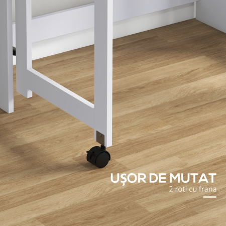  Birou cu Rafturi, Blat Pliabil, 2 Roti si 4 Rafturi, Birou Compact Modern cu Orificiu pentru Cabluri, Masa pentru Computer, Acasa Birou Studio Dormitor, 80x69x155 cm, Alb [5]