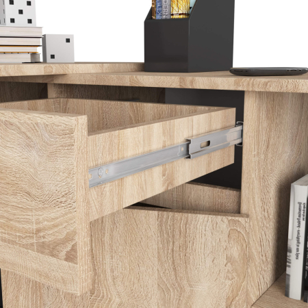 Birou de colt cu sertar, usa si 6 rafturi, PAL laminat 16 mm, 120x126x79 cm, stejar sonoma [1]