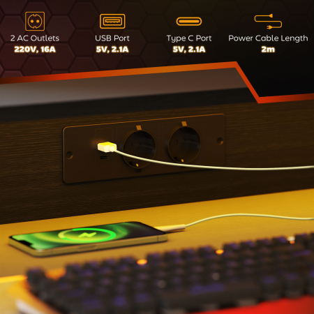  Birou Gaming cu Lumini LED si Suport pentru Monitor, din PAL si Otel, 100x60x88.5 cm, Negru [4]