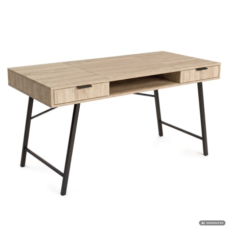 Birouri - Birou industrial, MDF melaminat, cu 2 sertare si raft, cadru metalic, 120x50x81 cm, stejar sonoma