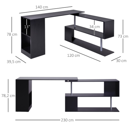 Birou L cu Rafturi 360° - Lemn Negru, Modern & Practic [2]